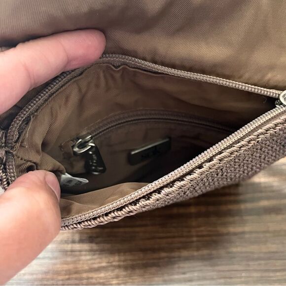 The SAK Tan Woven Square Zip Top with Flap Crossbody Shoulder Mini Bag Purse - Picture 6 of 11